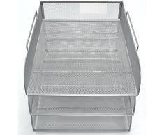 Imbottitura in rete argento carico anteriore 3 vassoi Lettera file Vassoio porta Organizer Desktop Ufficio