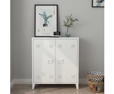 Armadietto da Ufficio (AxLxP) 90 x 80 x 33 cm Mobile in Acciaio per Archivio, Armadio a 2 Ante e Ripiano - Bianco