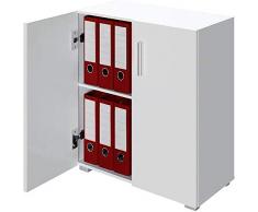 BAKAJI Mobile Madia con Doppia Anta e 2 Ripiani Interni Mobiletto Credenza Armadio Multiuso Cucina Bagno Ufficio Design Moderno in Legno MDF Dimensione 77 x 31 x 60 cm (Bianco)