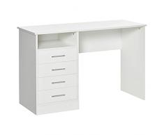 homcom Scrivania Moderna per Ufficio con 4 Cassetti e Vano Aperto, Scrivania per Computer Compatta e Salvaspazio, Legno, 120x50x76cm, Bianco