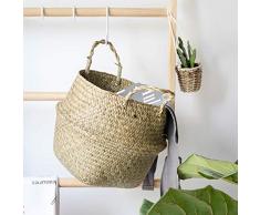 Cestino Multiuso per Picnic, Cestini di pancia naturale Seagrass Cestino Pieghevole Vimini per Bagno, ufficio, pane, rattan, Bambini Giocattoli, Camino, Cesto portaoggetti in alghe Marine 【 27x24cm 】