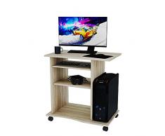 Scrivania Postazione Computer PC Con Ripiano Estraibile Tavolo Consolle Estensibile Studio Salvaspazio Con 5 Ripiani Disegno Soggiorno Camera Salotto Ingresso Corridoio Reno 80 x 50 x 75 Cm Rovere