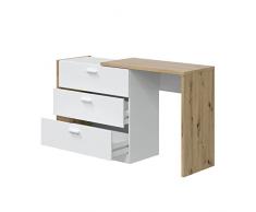 Arredo Stock Cassettiera con tre cassetti e scrivania estensibile bianco rovere, 81x40x75 cm