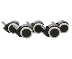 Amstyle SPM1.913 - Set di 5 rotelle per sedie da ufficio, per pavimenti duri, PIN 11/50 mm, colore: Nero/Bianco