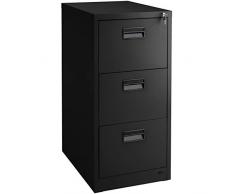 TecTake 402942 - Armadio di Ufficio chiudibile con 3 Cassetti per Cartelle sospese in Formato DIN 4, Incl. 2 Chiavi (nero)