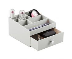 InterDesign Drawers Cassettiera per Scrivania O Bagno, Portatrucchi con 11 Scomparti E Un Cassetto, Portaoggetti per Bagno, Ufficio, Scrivania, Plastica Grigio Chiaro