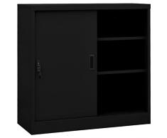 Gecheer Armadietto per Ufficio in Acciaio Nero con 2 Ante Scorrevoli,Armadio Ufficio in Metallo,Schedario Ufficio Metallo,Archivio,Metallico,Ante Sorrevoli,con Ripiano,Acciaio,Colore Nero,90x40x90cm