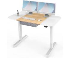 Fenge Scrivania Elettrica Rotonda con Cassetto, Scrivania Regolabile in Altezza 120 x60 cm, Postazione di Lavoro Ergonomica per lufficio in Casa, Top Quercia+ Telaio Bianco