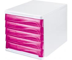 Helit H6129426 Economy - Cassettiera da scrivania a 5 cassetti, con caselle scrivibili, colore: grigio chiaro/lampone traslucido