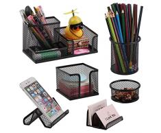 BNPCBUK 6 Pezzi Set di Portapenne in Metallo a Rete Organizzatore di Cancelleria Portapenne Multifunzione Quadrato Portaoggetti da scrivania Accessori Scrivania per Ufficio Scuola Scrivania Casa