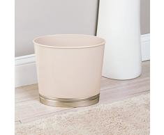mDesign Cestino Spazzatura da Bagno – Bidone della Spazzatura adatto anche in ufficio e in cucina – in plastica resistente – colore: grigio talpa con rifiniture cromate
