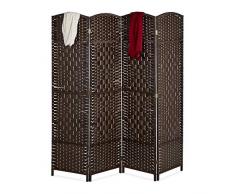 Relaxdays Paravento a 4 Pannelli, HxL: 170 x 160 cm ca, Divisore Pieghevole, Separé per Ambienti Interni, in Marrone, Corda di Carta, Legno, 1 pz