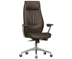 FineBuy Sedia Ufficio Vera Pelle Poltrona Scrivania Marrone Ergonomica | Design Sedia con Ruote & Braccioli | Sedia Girevole Imbottita Studio