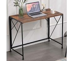 BAKAJI Scrivania Tavolo da Lavoro Porta Pc Computer Pieghevole Salvaspazio Piano in Legno MDF Struttura in Metallo Arredamento Casa Ufficio Cameretta Design Moderno Industriale 100 x 50 x H74 cm