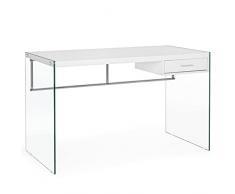 Yellow shop - SUAMI Scrivania per ufficio studio in MDF acciaio cromato e vetro temperato 10 mm 1 cassetto L122 x P60 x H76 cm Bianco frassinato o Rovere Brown (Bianco Frassinato)