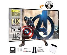 Display4top 100" Schermo per Proiettore 16:9, Facile da piegare senza lasciare pieghe, Per l'home theater All'aperto al coperto aula allenamento