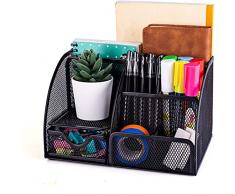 Dfito Organizer da scrivania a 7 ripiani, organizer compatto da ufficio, in metallo, cassetto, portafoglie, portapenne, nero