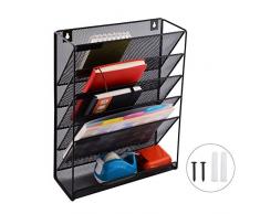 5 Vassoio File Documento Posta Rivista Organizzatore,Maglia Metallo File Da appendere Al Muro Ufficio Casa Organizzatore Titolare con Cosmetici gratuiti Organizzatore di viaggi con 10 tasche
