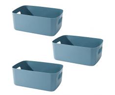 Yngffb 3 Pezzi Cestino Portaoggetti, Box Organizer Grande, Cestini da Studio con Manico, Per organizzare scatole impilabili con maniglie (blu)