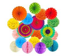 Cocodeko Ventilatori di Carta Decorazione Pompons e Palle a Nido d'ape Per decorazione della festa nuziale nozze Nidi Tatuaggi nuziale doccia Camera della decorazione della parete - Multicolore