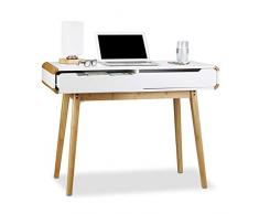 Relaxdays Scrivania con Cassetti, Tavolino Design Nordico, Scrittoio, Tavolo per Studio & Cameretta, 73 X 100 X 45 Cm,Bianco, 73x100x45 cm, Pannelli MDF, bambù, 73.5 X 100 X 45 Cm