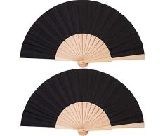 Chuangdi 2 Pezzi Ventilatori in Legno Ventilatori Pieghevoli Ventilatori Portatili Ventilatori Artigianali Ventaglio Regalo Ventaglio con Borse in Organza con Cordoncino per Uomo Donna (Nero)