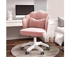 Altezza Regolabile Sedia Attività Comodo Sedia Vanity per Cameretta,Moderno Tempo Libero Sedia Accento Imbottita Sedia Da Scrivania con Ruote,Velluto Girevole Casa Sedia Da Ufficio-Rosa 60x63x71-81cm(