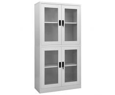 Gecheer Armadio per Ufficio in Acciaio Grigio con Ripiani e Vetrine 90x40x180 cm,Armadietto Archivio per Ufficio in Metallo,Armadio Armadietto Schedario in Acciaio Metallo,Armadio Ufficio con Vetrina