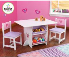 Kidkraft 26913 Set Tavolo con 2 Sedie Cuore in Legno con Contenitori per Bambini, Bianco/Pastello