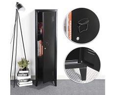 Armadietto Porta Oggetti Armadio In Metallo Di colore Nero Con 1 anta e 3 scomparti Chiusura Di Sicurezza Con Chiave 138 x 38,5 x 38,5 cm Casa Ufficio Arredo Bagno