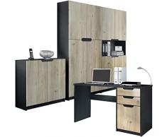 Vladon Set di mobili per ufficio Armadio Scrivania Logan, Struttura in nero opaco/Frontali in rovere nordico