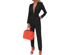 Minetom Donna Tailleur Pantalone Completo Blazer A Maniche Lunghe Pantaloni con Cintura Ufficio Giacche da Abito in Due Pezzi Set per Matrimoni E Feste F Nero S