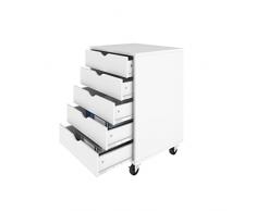YITAHOME Cassettiera, Mobiletto da Ufficio, 5 Cassetti e 4 Ruote, Regolabile per Cartelle Sospese, Superficie Testurizzata, per Formato A4 e Lettera, Porta Stampante, Ufficio, Studio, Bianco