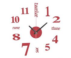 EsportsMJJ DIY Mini Moderna Arte Specchio Muro Orologio 3D Sticker Design Casa Ufficio Arredamento-Rosso