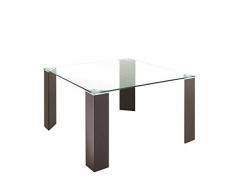 Tavolo Scrivania da Soggiorno Salotto Ufficio Cucina Corner in Vetro Long Island Con Gambe Rivestite In Ecopelle, Design Moderno Elegante Minimal 120 x 120 x 75 cm, Moka