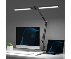 CHICLEW Lampada da Scrivania con Morsetto, 24W Lampada da Tavolo Led a doppia testa con braccio oscillante, Luce Scrivania a 3 Colori, Dimmerabile Luce di Lettura per Studio e Lavoro