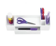 mDesign Organizzatore Ufficio e Scrivania per Forbici, Spillatrice, Penne, Pennarelli, Evidenziatori, Nastro Adesivo - 1 Cassetto, Bianco