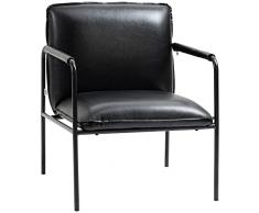 homcom Poltroncina da Camera in Finta Pelle PU e Acciaio, Poltrona Imbottita in Stile Industriale per Salotto e Ufficio, 60x59x78cm, Nero