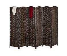 Relaxdays Paravento a 6 Pannelli, HxL: 170 x 240 cm ca, Divisore Pieghevole, Separé per Ambienti Interni, in Marrone, Corda di Carta, Legno, 1 pz