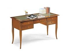 Milani Home s.r.l.s. Scrittoio Piano in Pelle Tinta Noce 150x75x81 per Interno Sala da Pranzo Salotto Cucina Ufficio Massello Arte Povera