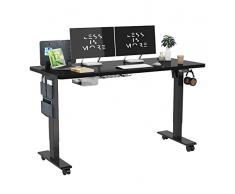 MAIDeSITe Scrivania regolabile in altezza (140 x 70 cm), facile da montare, scrivania regolabile in altezza, elettrica con 4 controlli di memoria e gestione dei cavi e ruote a 360°SN1 (Nero+Nero)
