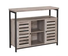 VASAGLE Armadio da Pavimento, Armadio da Cucina con Credenza e Ripiani, Ante a Persiana, per Sala da Pranzo, Soggiorno, Salotto, Camera da Letto, Greige e Nero LSC079B02