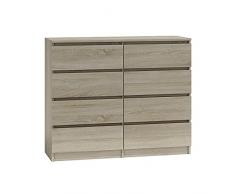 3xeliving Elegante e spaziosa cassettiera Demii 8 cassetti 140 cm, rovere sonoma, perfetta per il soggiorno, lufficio, la camera da letto, dimensioni 140 x 39 x 101 cm