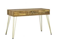 Vinsetto Tavolo Scrivania con Cassetti in Stile Vintage in Truciolato e Acciaio, Scrivania Moderna con Piedini Antiscivolo, 120x55x79 cm, Bronzo e Oro