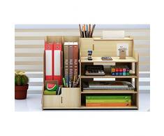 Ecent Portaoggetti da scrivania Multifunzionale Organizzatore di cancelleria Legno + portatovagliolo + portacarte per forniture per ufficio domestico