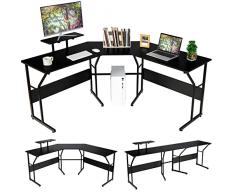 COSTWAY Scrivania Angolare in Legno e Acciaio, Scrivania Pieghevole Porta pc con Supporto Monitore, Scrivania Salvaspazio per Studio e Ufficio, Portat Massima 90 kg, 225 x 48 x 91 cm (Nero)