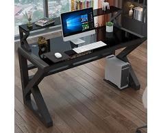 Scrivania per computer Scrivania per ufficio con libreria, scrivania in vetro temperato Scrivania/stazione di lavoro moderna e semplice per lo studio con struttura in metallo robusto(31 Inch, Black)