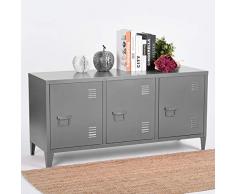 Armadio grande in acciaio resistente, armadietto da ufficio in metallo, 2 ripiani aperti con 3 ante, per casa, ufficio, studio, camera da letto, soggiorno (grigio, 120 cm × 40 cm × 58 cm)