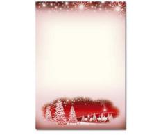 Paper-Media - Carta da lettere, motivo natalizio: villaggio innevato, 100 fogli, DIN A4, 90 g/m², colore: rosso
