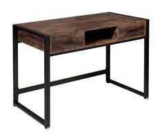 BOTONE - Scrivania con due cassetti in design industriale, tavolo per computer con struttura in metallo, tavolo da lavoro per ufficio, studio, rustico, vintage, piedini regolabili; 110x50x75cm